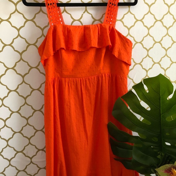 J. Crew Orange Eyelet Linen Midi Summer Dress - Picture 2 of 13
